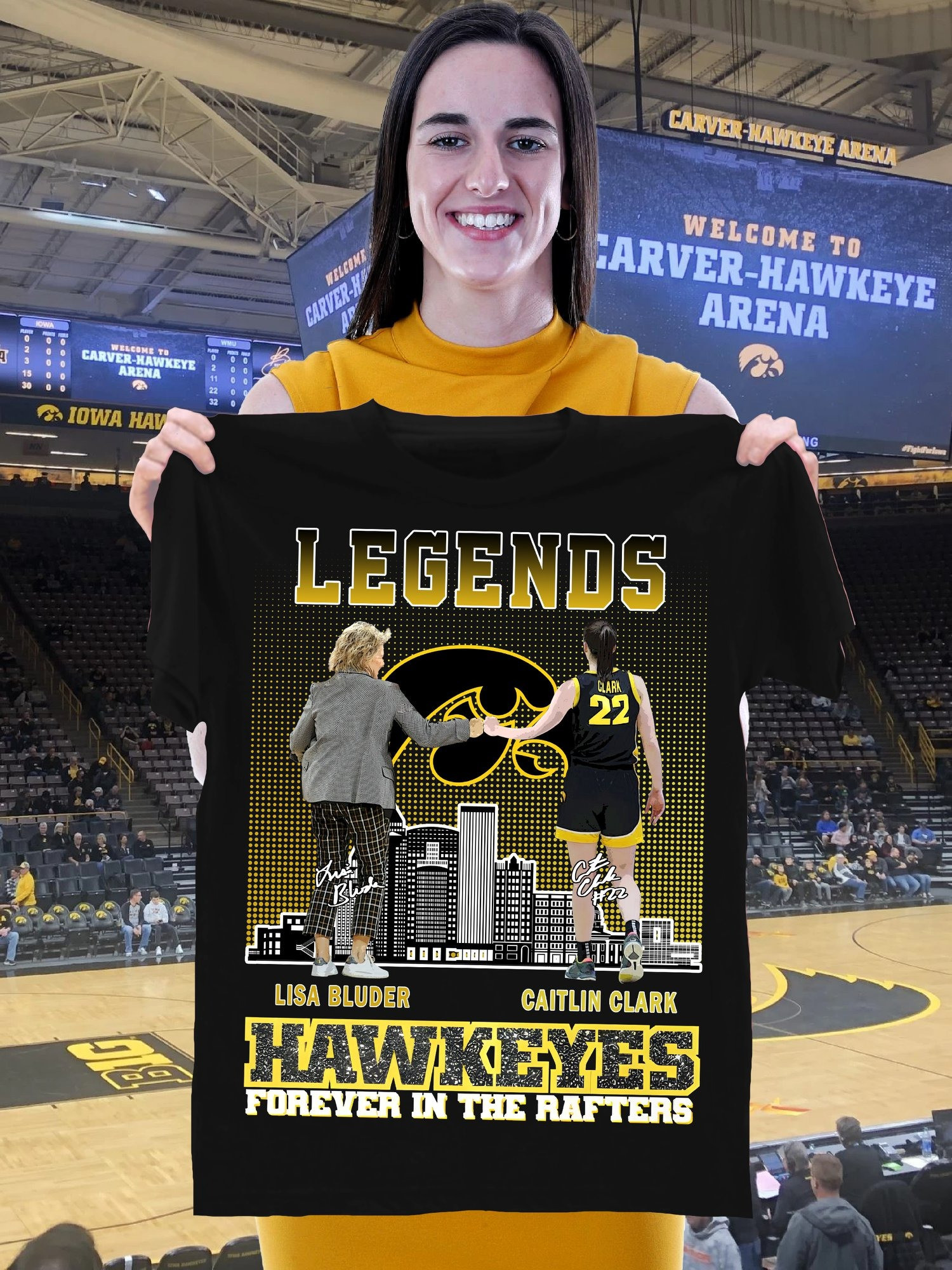 Lisa Bluder Caitlin Clark Hawkeyes Legends Shirt Forever In The Rafters Women's Basketball Neasalamis.com