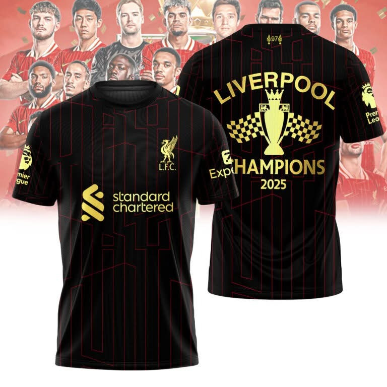 Liverpool FC Champions 2025 Black T-Shirt Gift For Liverpool Fans Neasalamis.com