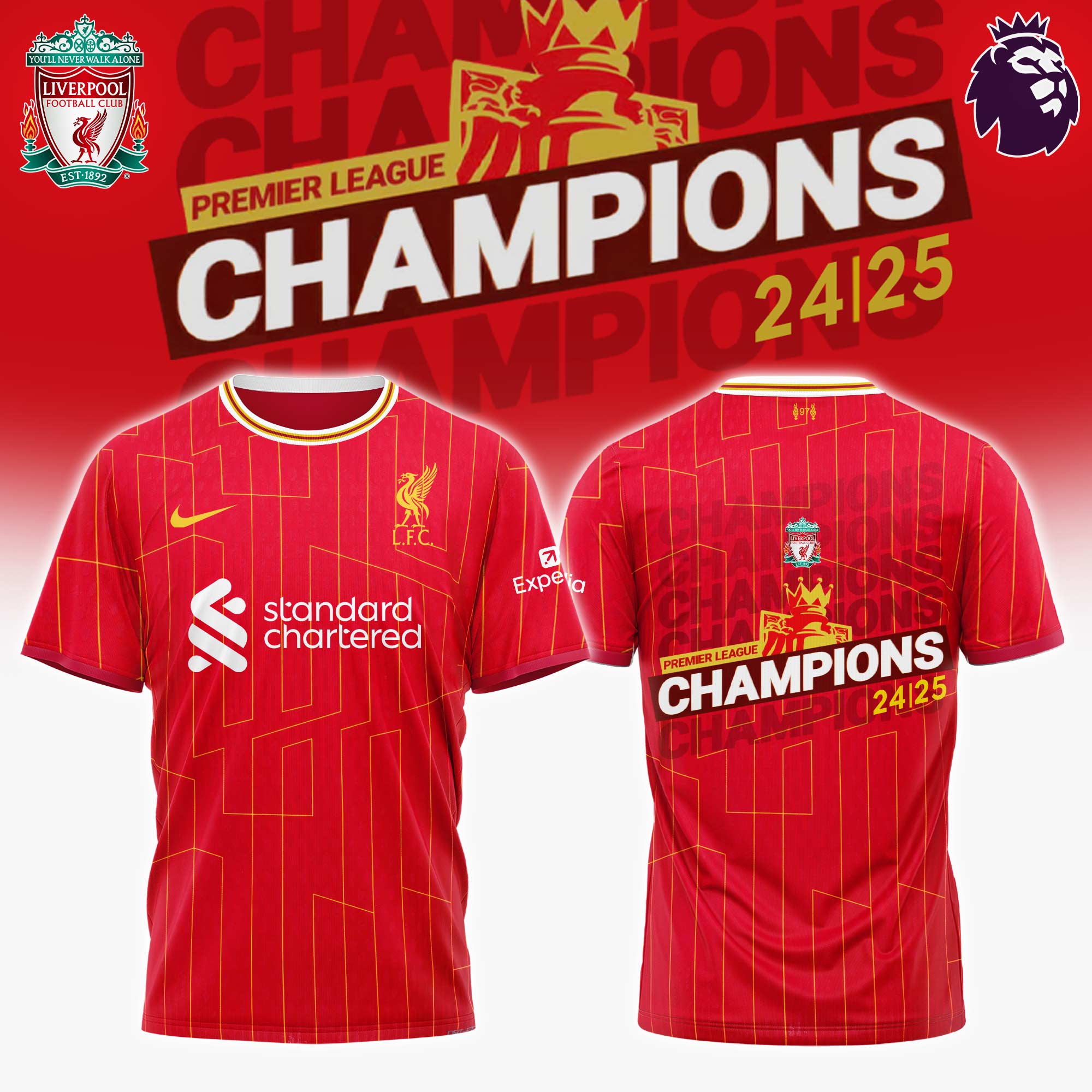 Liverpool Premier League Champions 2024/25 Season Tshirt Best Gifts For Football Fans Neasalamis.com