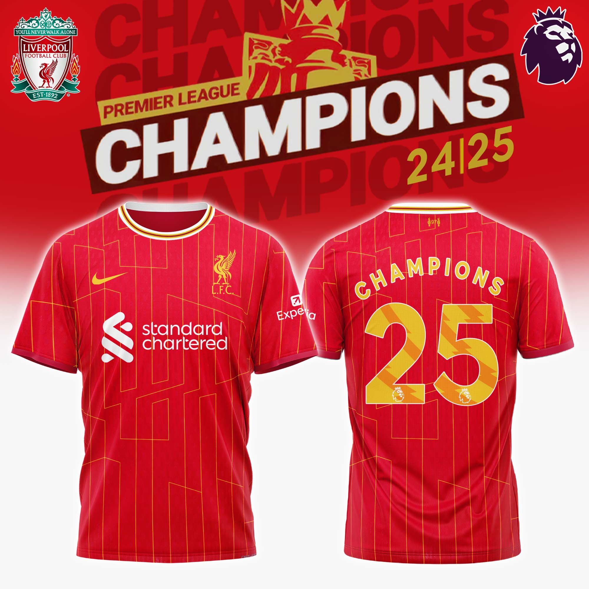 Liverpool Premier League Champions 2024/25 Season Tshirt Best Presents For Football Fans Neasalamis.com