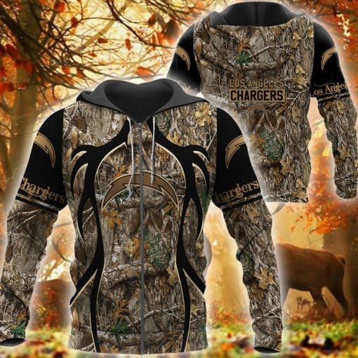 Los Angeles Chargers Hunting Camo Football 3D printed Sweatshirt Hoodie Zipped Hoodie Neasalamis
