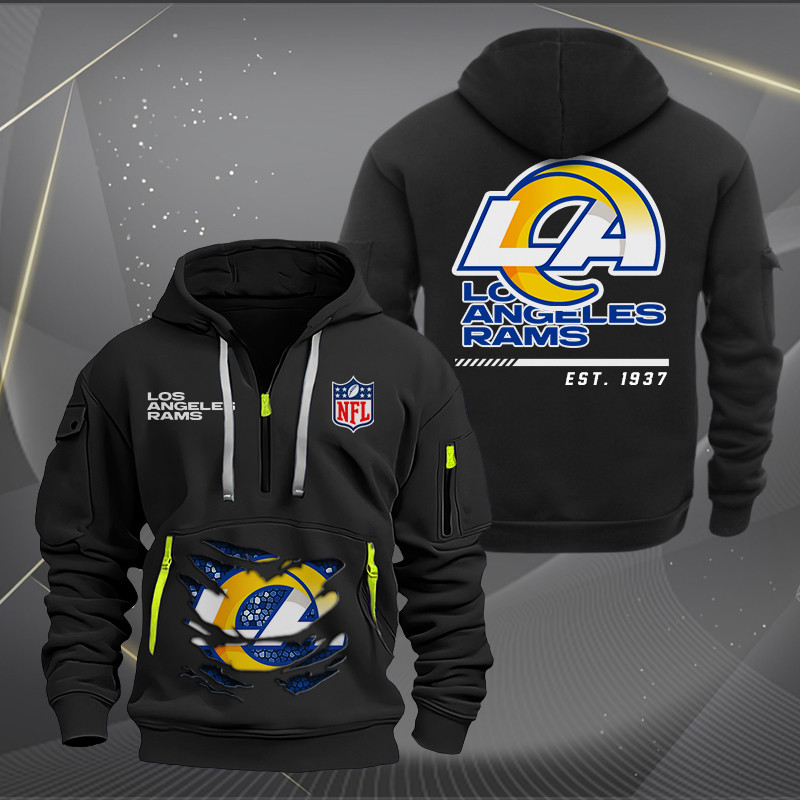 Los Angeles Rams Monster Scratch 2 Logo NFL Quarter Zip Hoodie Neasalamis