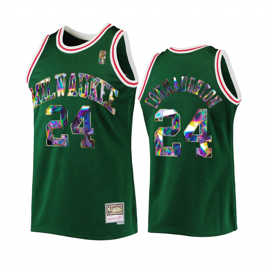 Milwaukee Bucks Pat Connaughton 24 Green NBA 75th Diamond Badge Men Jersey Throwback Neasalamis