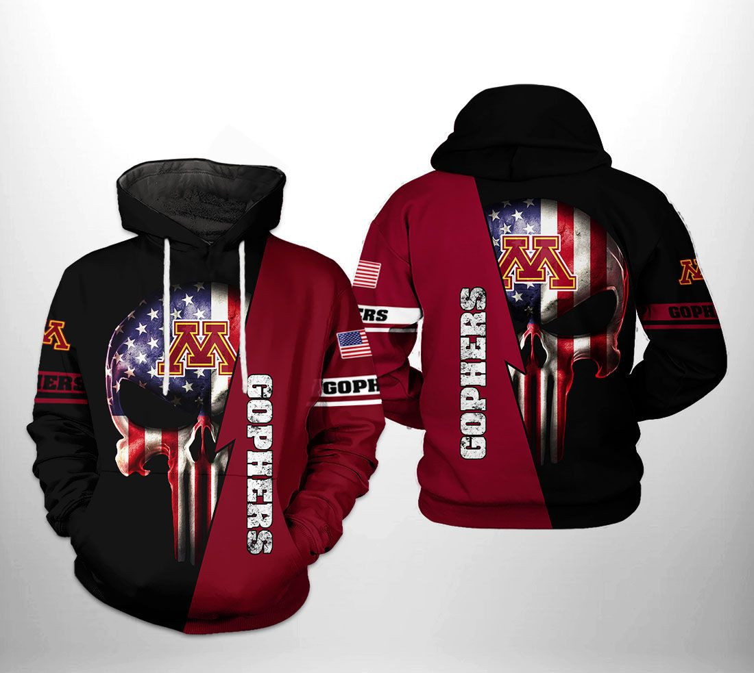 Minnesota Golden Gophers NCAA US Flag Skull Hoodie Neasalamis