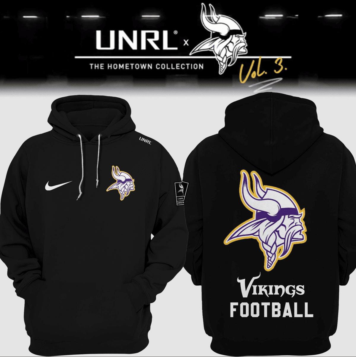 Minnesota Vikings Black V5 NFL 3D Hoodie Neasalamis