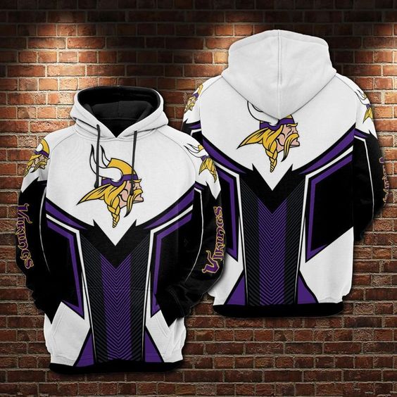 Minnesota Vikings Black White NFL Football Team Hoodie Neasalamis