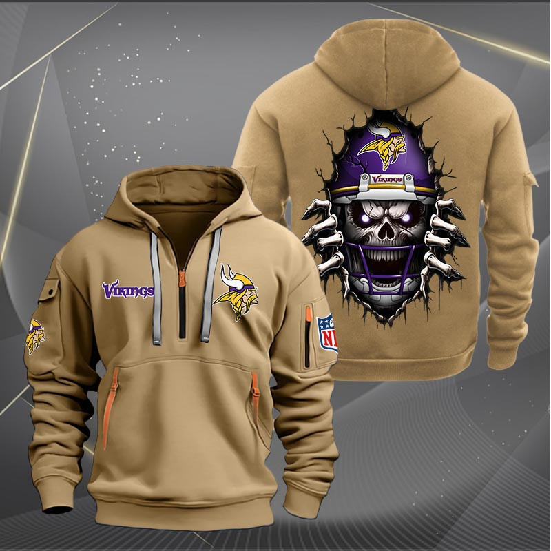 Minnesota Vikings Football Player Skull Quarter Zip Hoodie Neasalamis