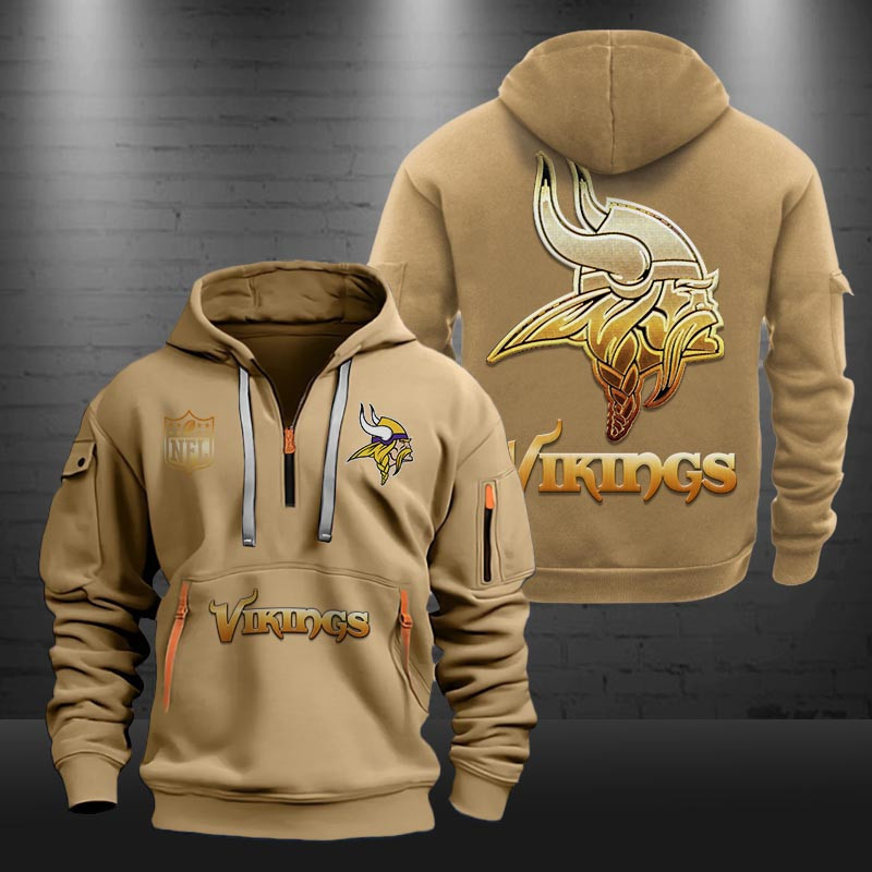 Minnesota Vikings Golden Logo NFL Quarter Zip Hoodie Neasalamis