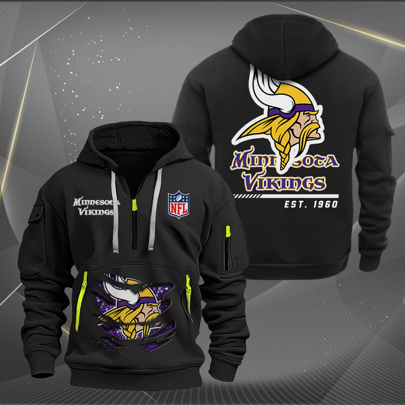 Minnesota Vikings Monster Scratch 2 Logo NFL Quarter Zip Hoodie Neasalamis