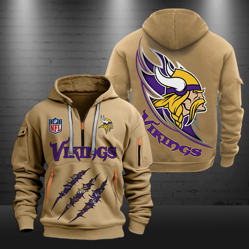 Minnesota Vikings Monster Scratch Logo NFL Quarter Zip Hoodie Neasalamis