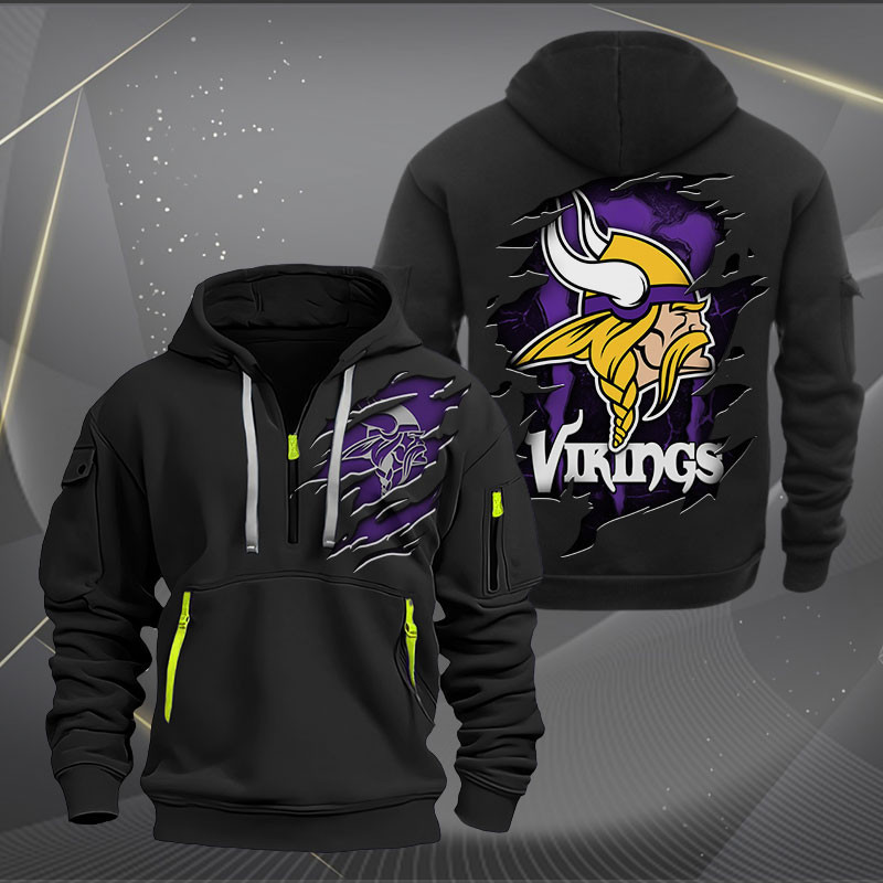 Minnesota Vikings Scratch Logo NFL Quarter Zip Hoodie Neasalamis