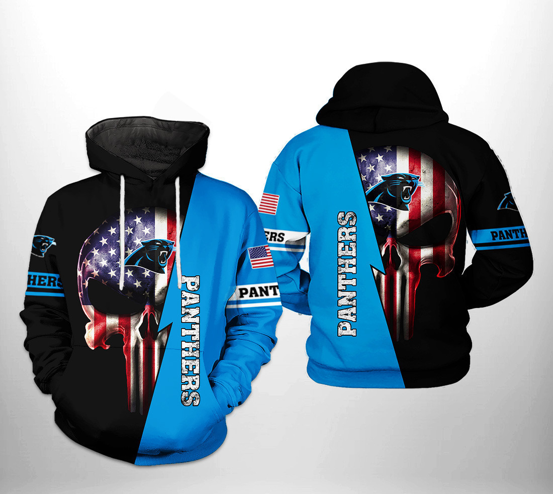 NFL Carolina Panthers NFL US Flag Skull Team Hoodie Neasalamis