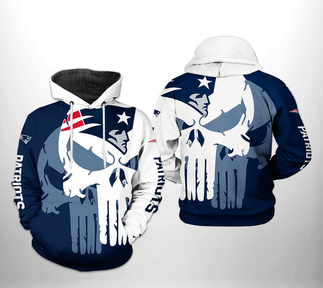 NFL New England Patriots NFL Team Skull Hoodie Neasalamis