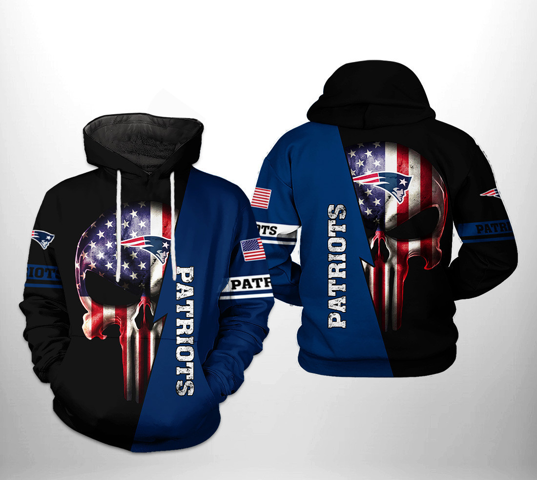 NFL New England Patriots NFL US Flag Skull Team Hoodie Neasalamis