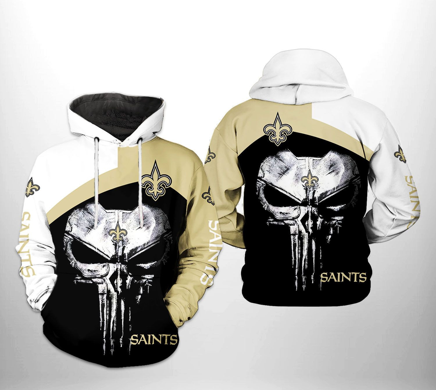 NFL New Orleans Saints NFL Skull Punisher Team Hoodie Neasalamis