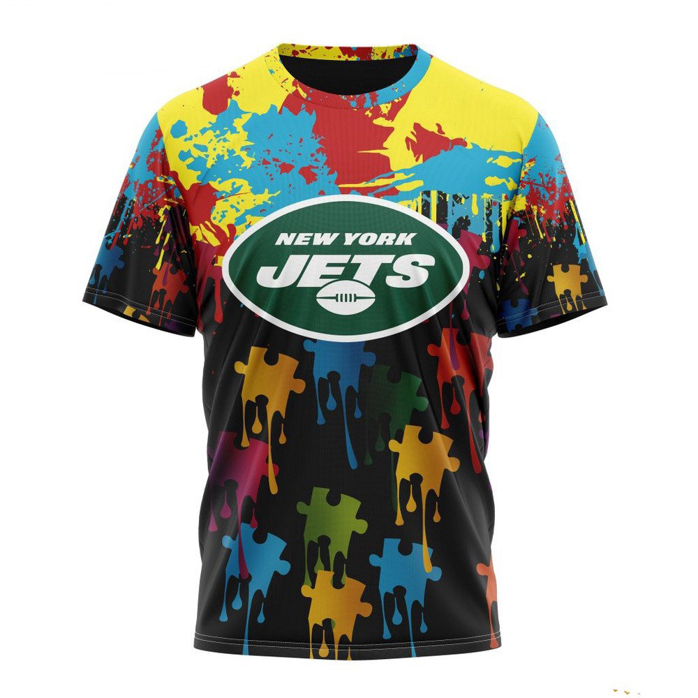 NFL New York Jets Autism Awareness Design 3D T-Shirt Best Gifts For Football Fans Neasalamis.com