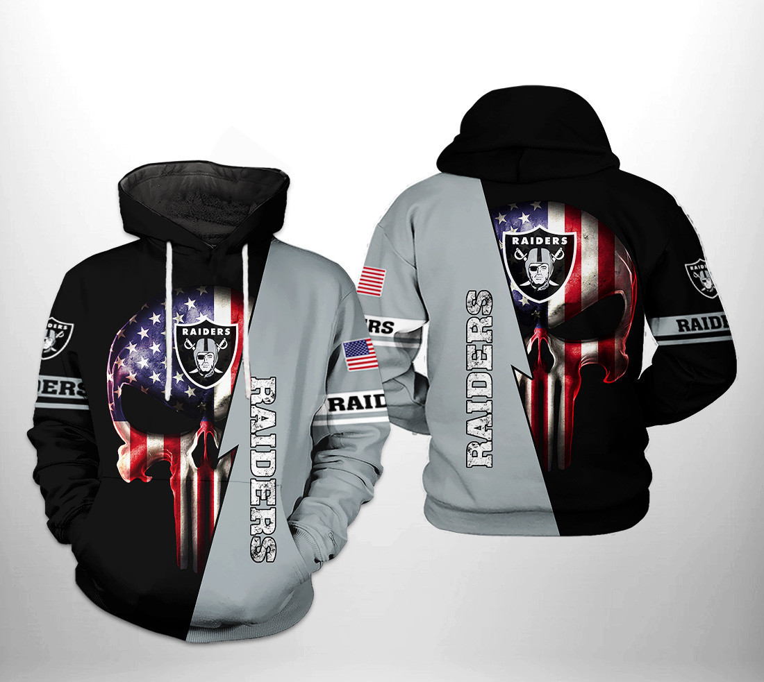NFL Oakland Raiders NFL US Flag Skull Team Hoodie Neasalamis