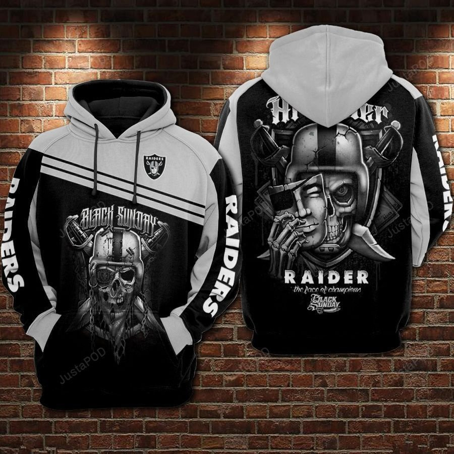 NFL Oakland Raiders Nfl Football Black Sunday Skull Hoodie Neasalamis