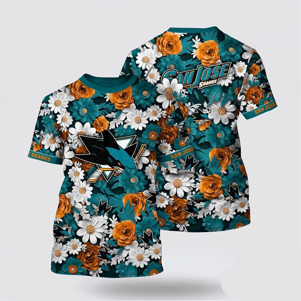 NHL San Jose Sharks Tropical Begonia Flower Pattern Summer T-Shirt Gift Ideas For Hockey Lovers Neasalamis.com