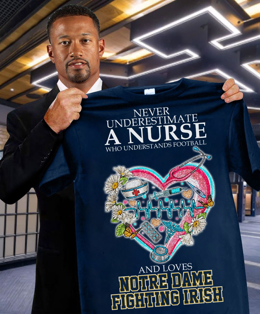 Never Underestimate A Nurse Who Understands Football And Loves Notre Dame T-Shirt Fan Merch Neasalamis.com