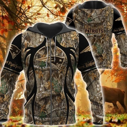 New England Patriots Hunting Camo Football 3D printed Sweatshirt Hoodie Zipped Hoodie Neasalamis