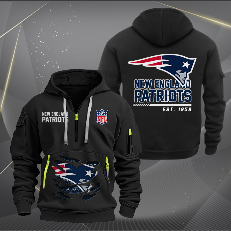 New England Patriots Monster Scratch 2 Logo NFL Quarter Zip Hoodie Neasalamis