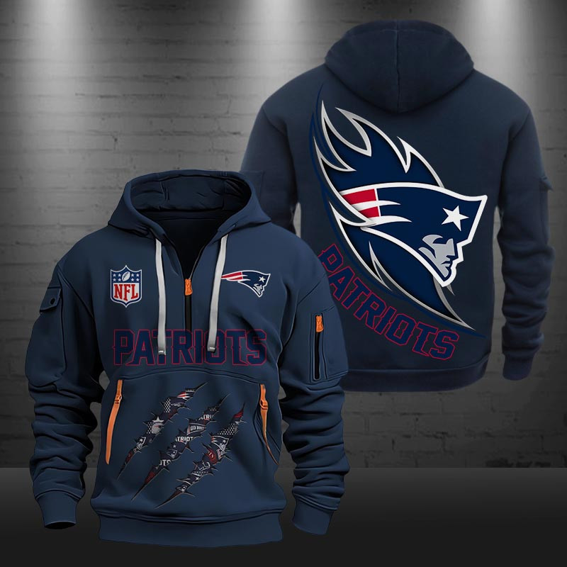 New England Patriots Monster Scratch Logo NFL Quarter Zip Hoodie Neasalamis