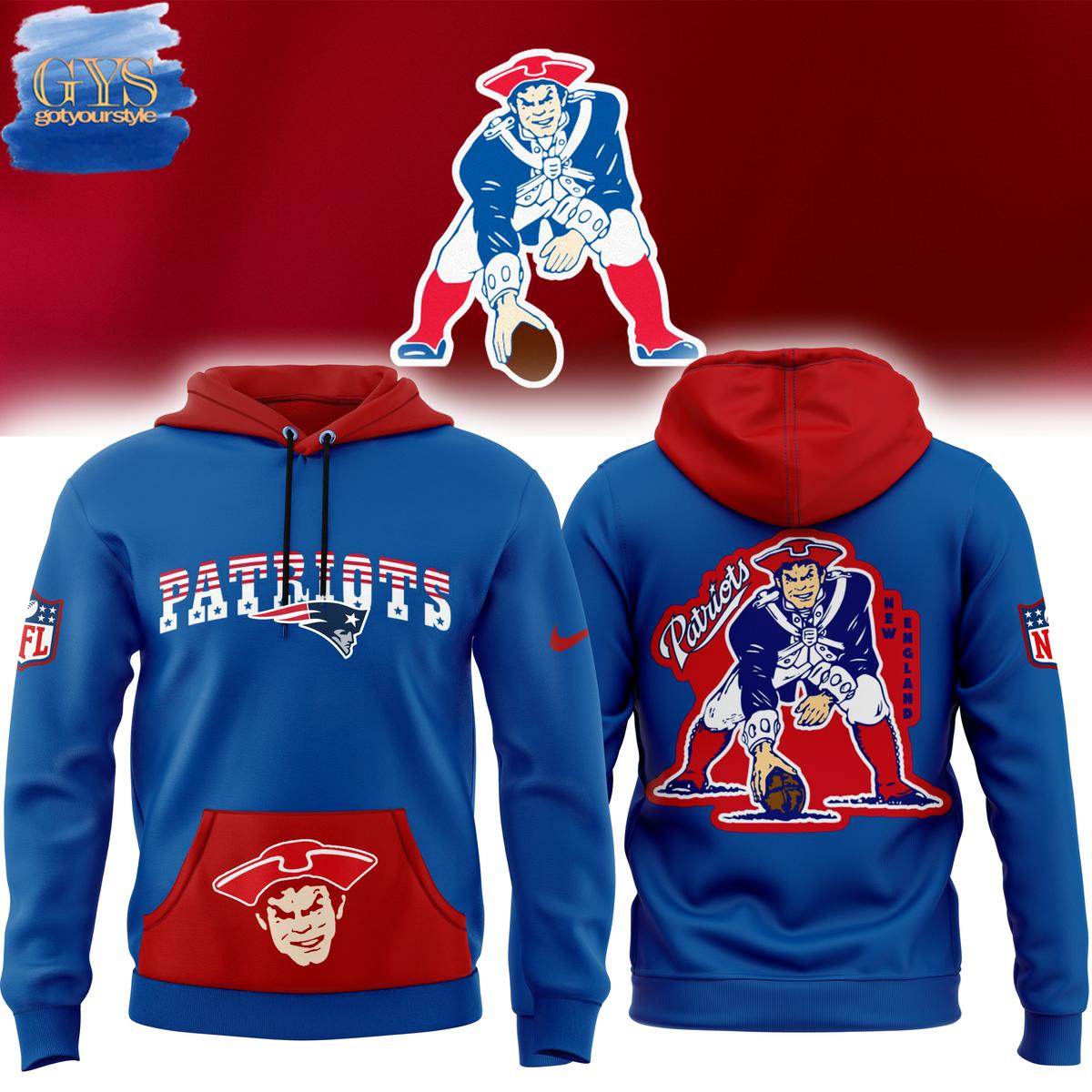 New England Patriots Rewind Club Fleece Pullover Blue Hoodie Neasalamis