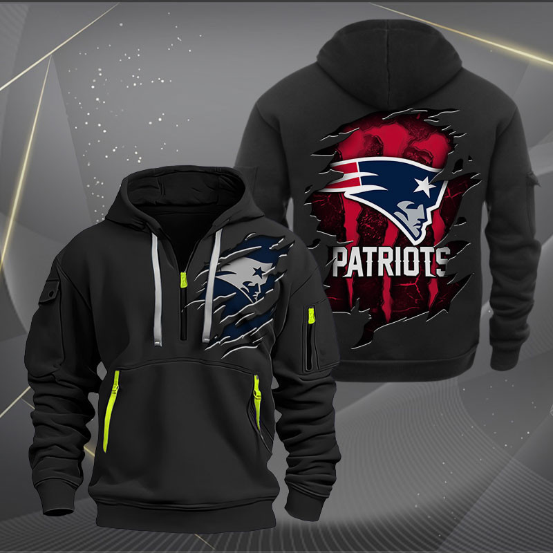New England Patriots Scratch Logo NFL Quarter Zip Hoodie Style Neasalamis