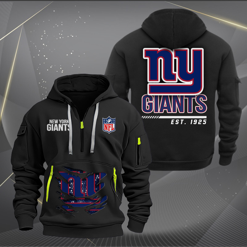 New York Giants Monster Scratch 2 Logo NFL Quarter Zip Hoodie Neasalamis