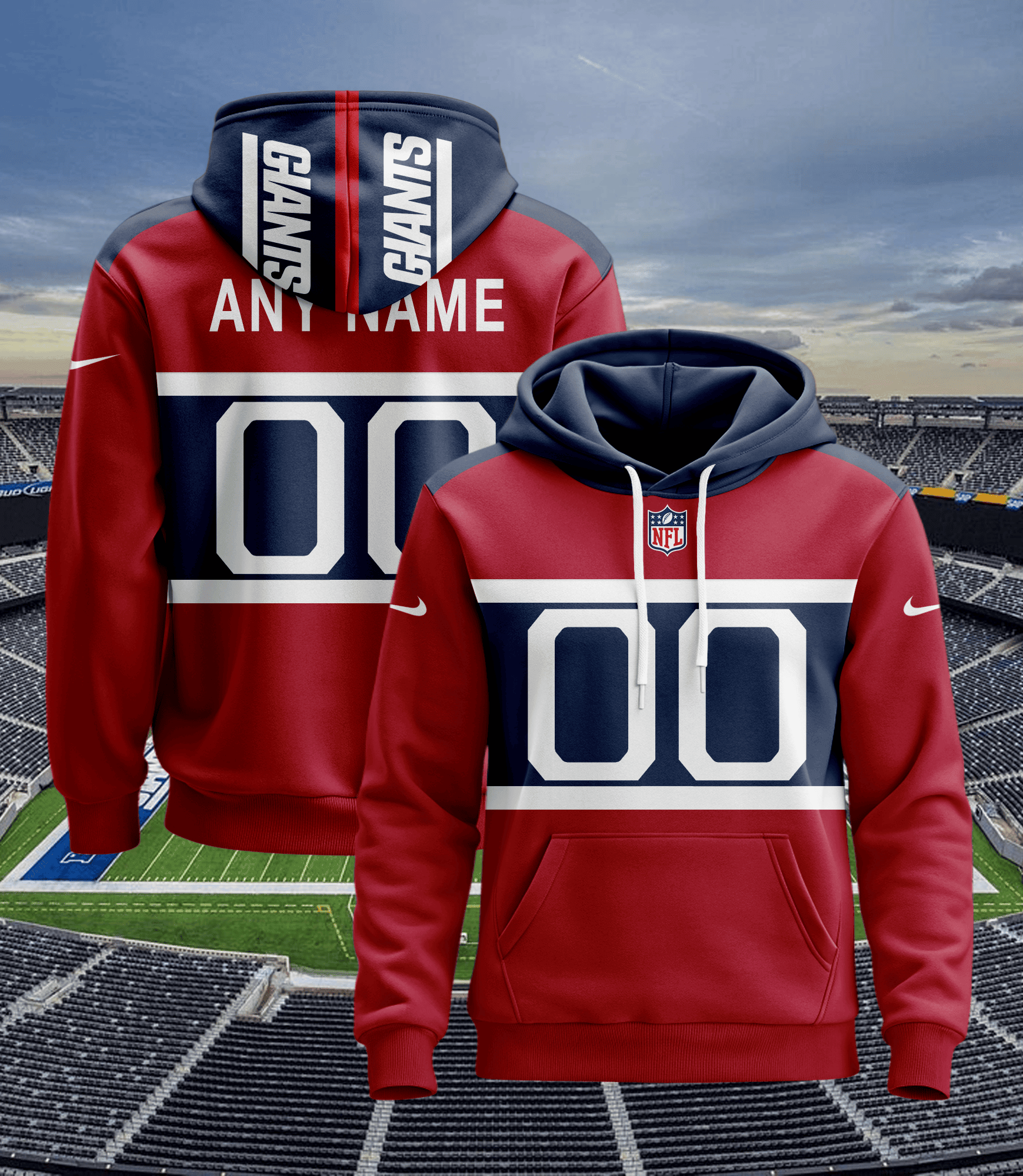 New York Giants Personalized Name And Number NFL 3D Hoodie Style Neasalamis