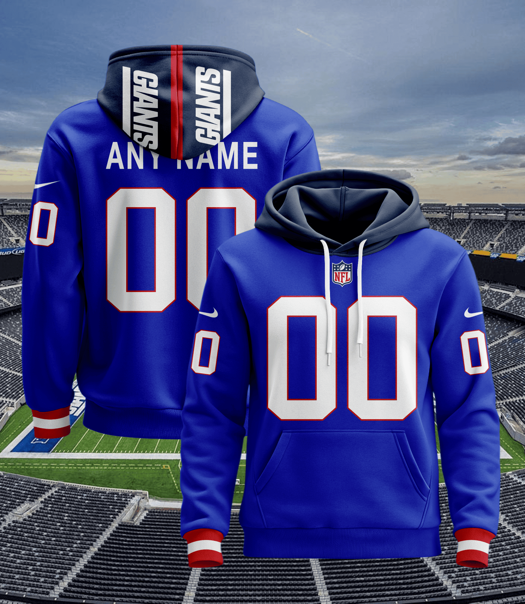 New York Giants Personalized Name And Number NFL 3D Hoodie Style Neasalamis