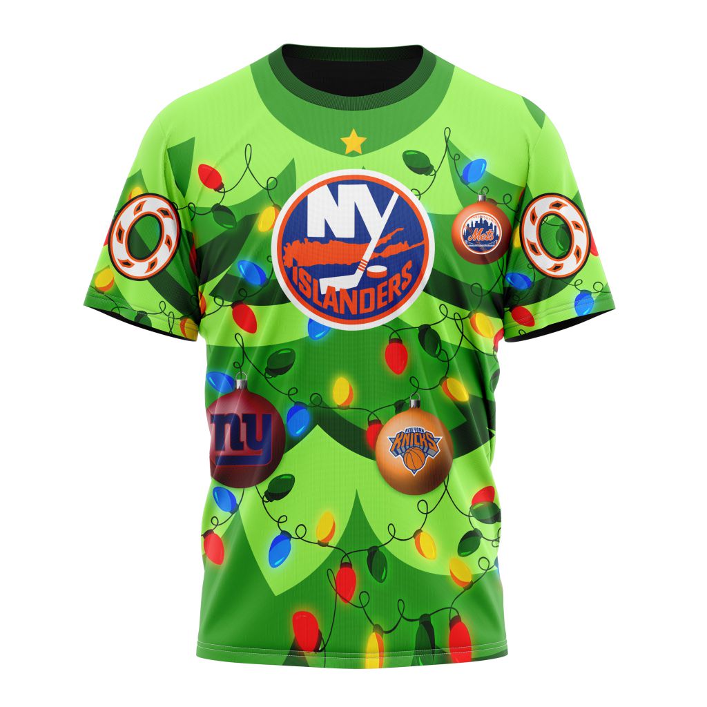 New York Islanders Specialized Unisex Kits With Unisex Kits With Christmass Tree Color And City's Sport Teams Personalized Name And Number T-Shirt Style Neasalamis.com
