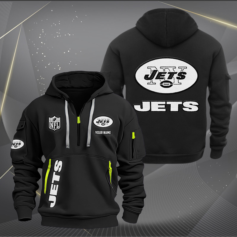 New York Jets White Logo NFL Quarter Zip Hoodie Neasalamis