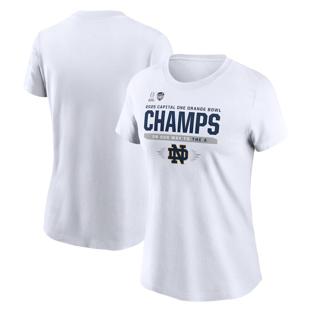 Nike White Notre Dame Fighting Irish College Football Playoff 2025 Orange Bowl Champions Shirt Neasalamis.com
