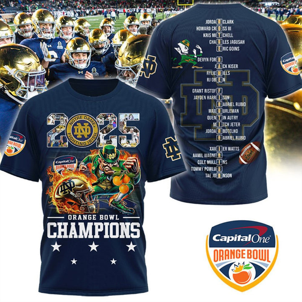 Notre Dame Fighting Irish 2025 Orange Bowl Champions Mascot Shirt Football Lovers Gifts Neasalamis.com