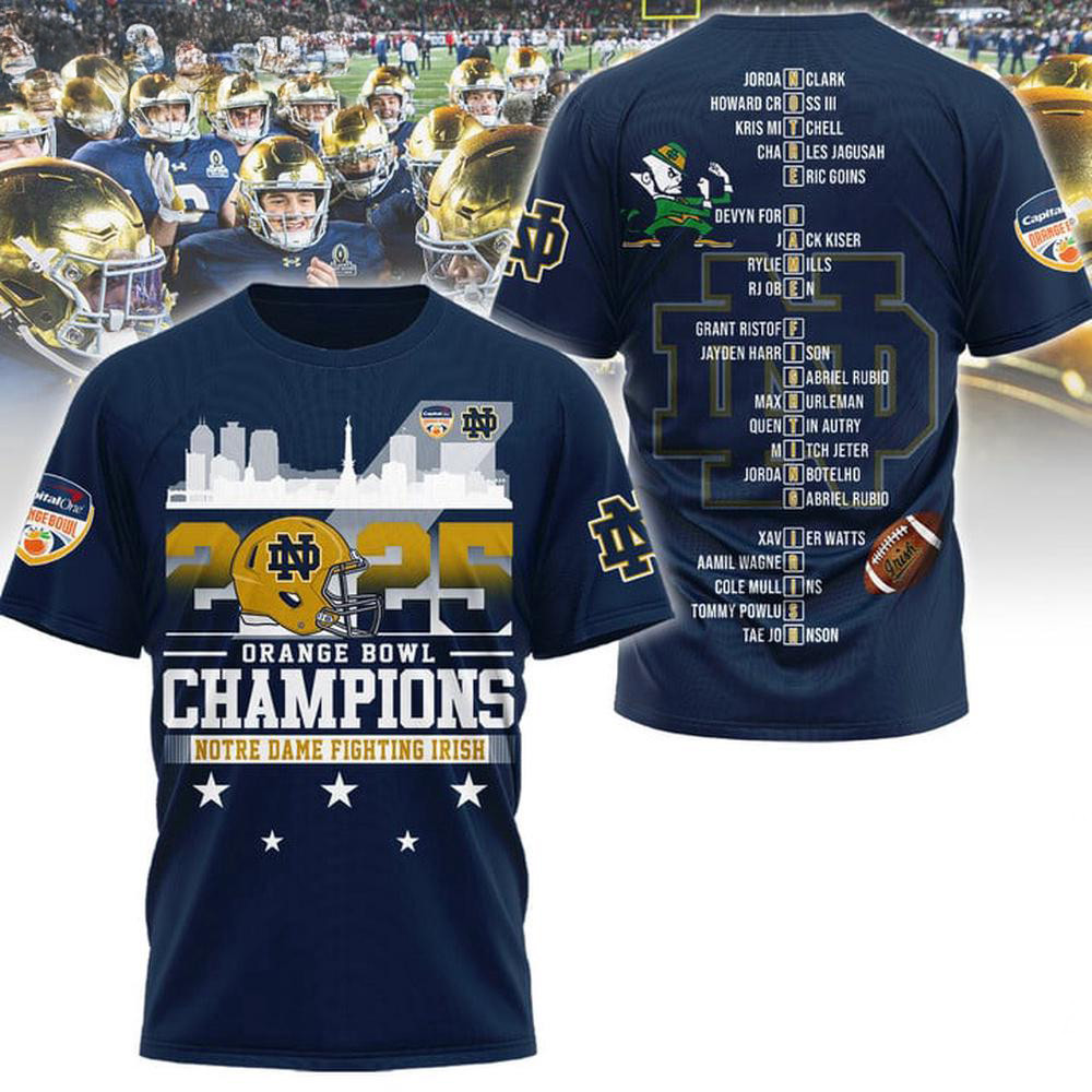 Notre Dame Fighting Irish 2025 Orange Bowl Champions Shirt Gifts For Football Fan Neasalamis.com