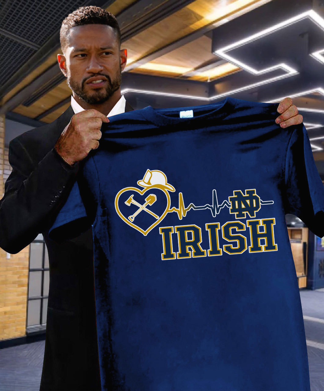 Notre Dame Fighting Irish Firefighter Heartbeat T-Shirt Gift Ideas For Football Fans Neasalamis.com