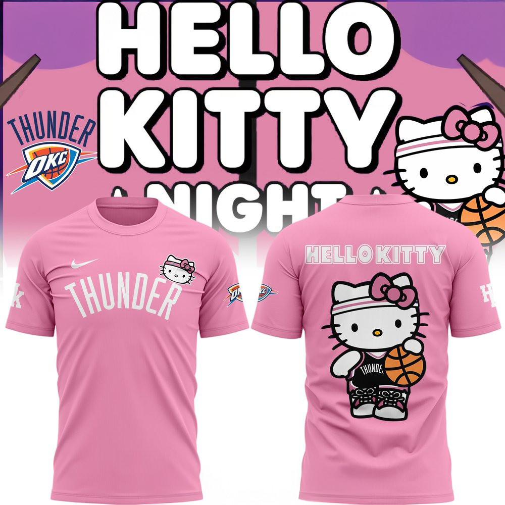 Oklahoma City Thunder x Hello Kitty 2025 Pink T-Shirt Best Gifts For Basketball Lovers Neasalamis.com