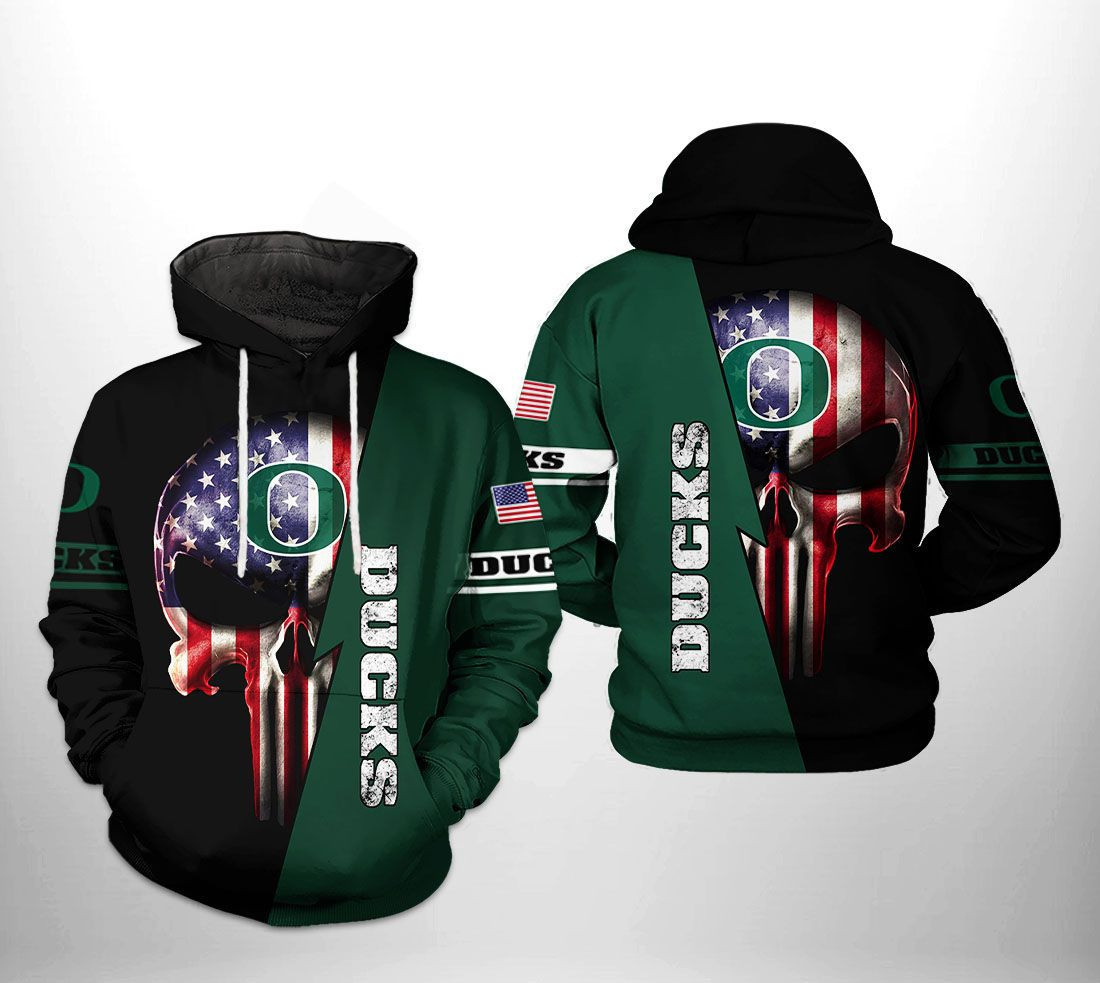 Oregon Ducks NCAA US Flag Skull Hoodie Zip Hoodie Neasalamis