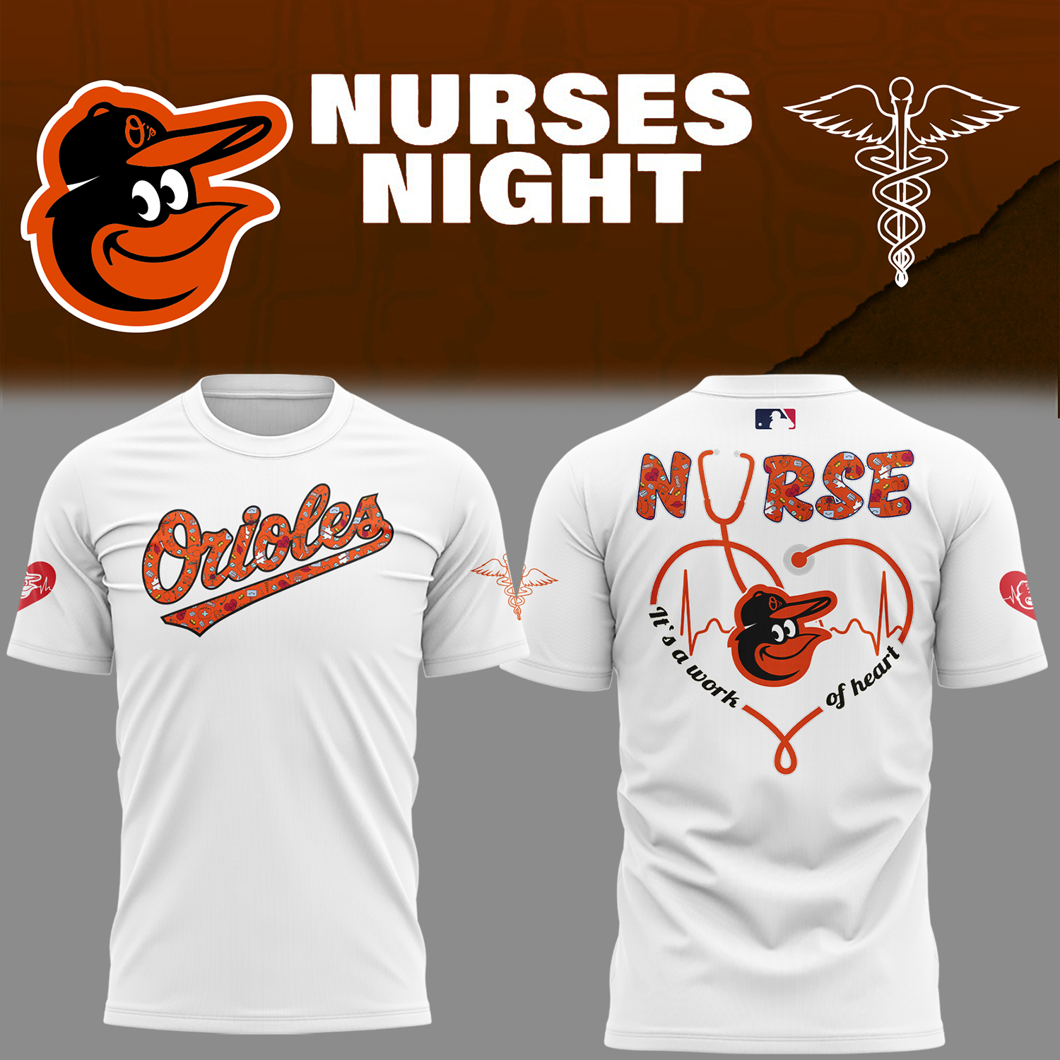 Orioles Baseball Nurses Night White T-Shirt For Baseball Players Baseball Neasalamis.com
