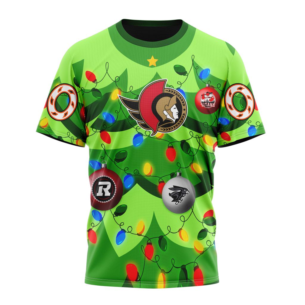 Ottawa Senators Specialized Unisex Kits With Unisex Kits With Christmass Tree Color And City's Sport Teams Personalized Name And Number T-Shirt Style Neasalamis.com