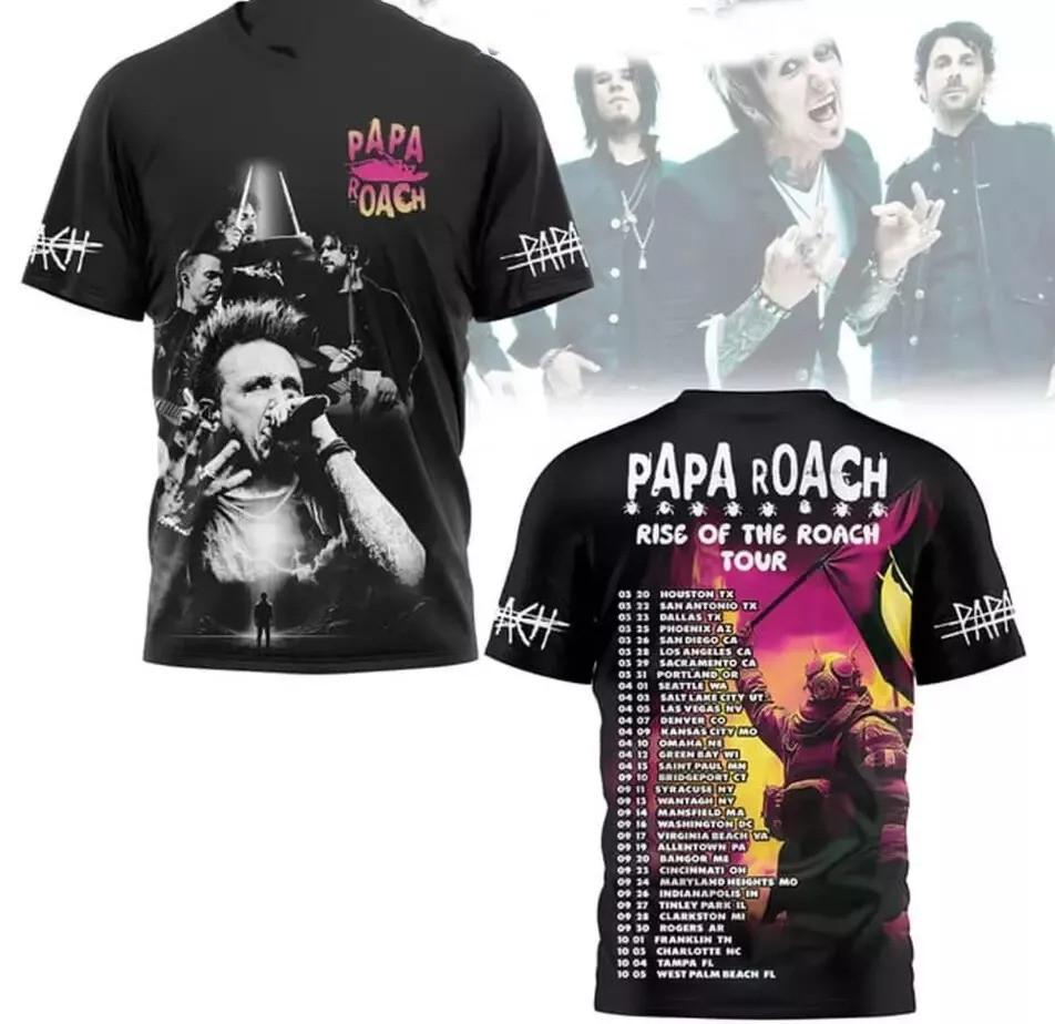 Papa Roach Rise Of The Roach 2025 Tour 3D T-Shirt Neasalamis.com