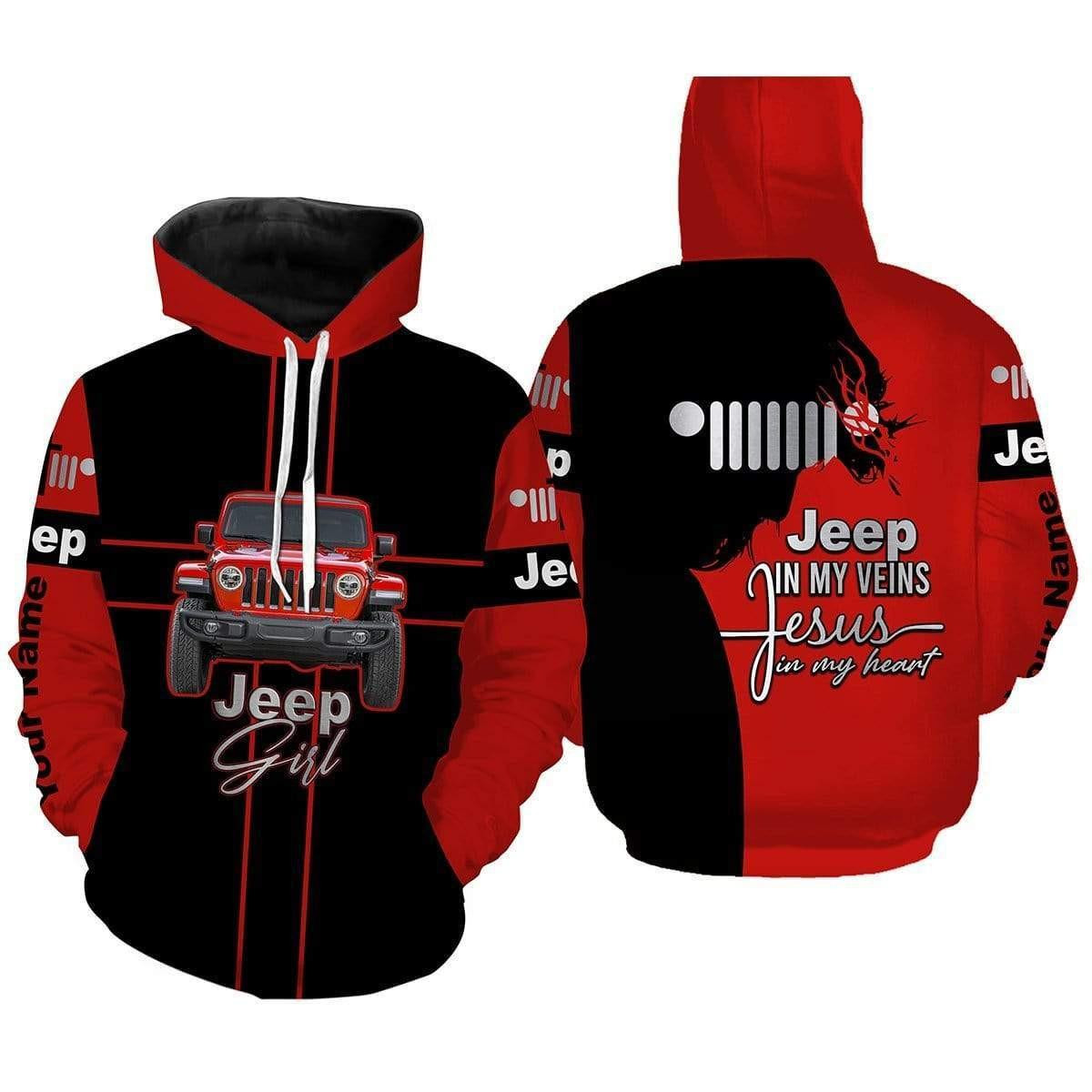 Personalized Jeep Girl Jeep In My Veins Jesus In My Heart All Over Print Hoodie Neasalamis