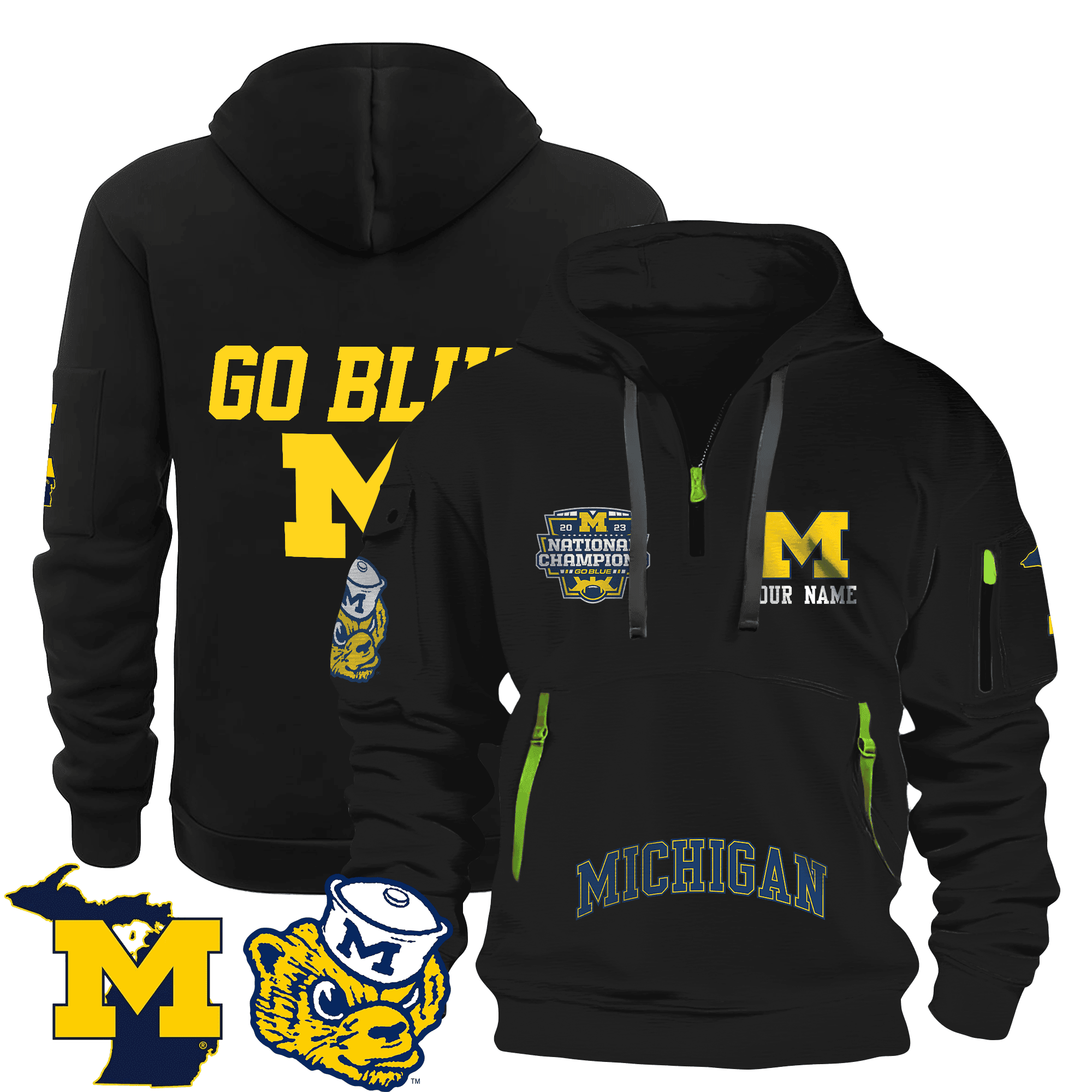 Personalized Michigan Wolverines Quarter Zip Hoodie Neasalamis