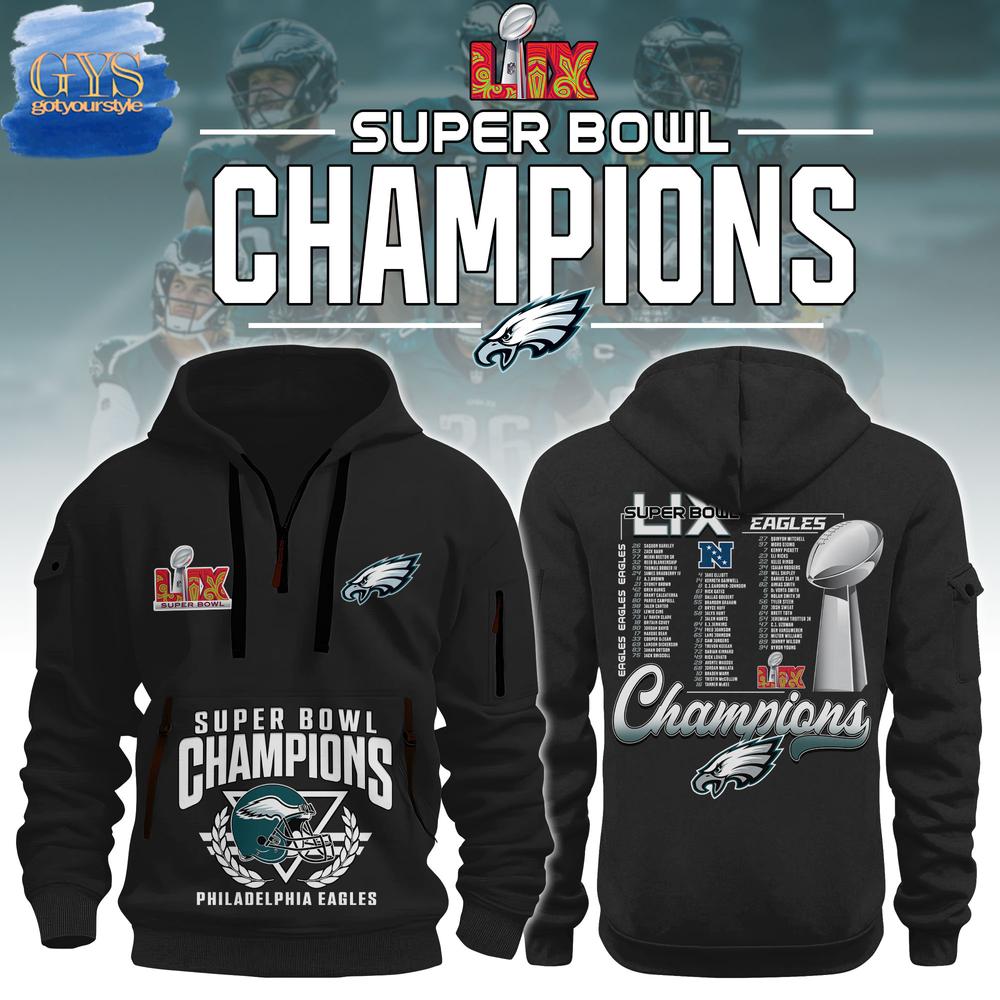 Philadelphia Eagles 2024 Super Bowl LIX Champions Quarter Zip Hoodie Neasalamis