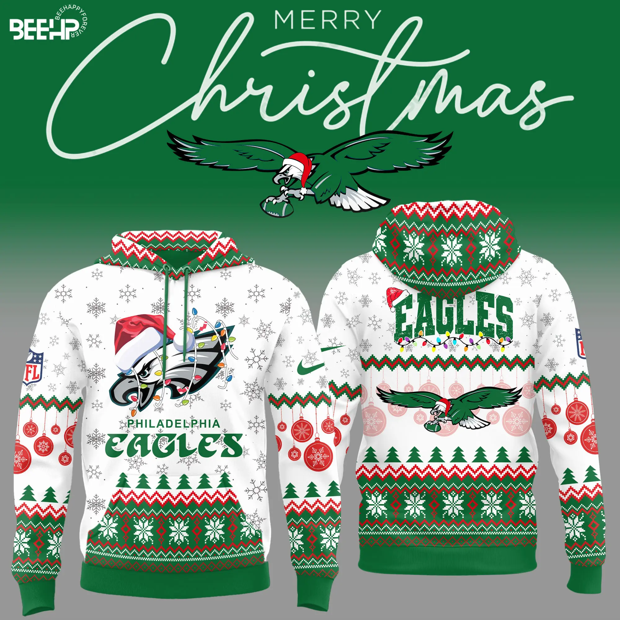 Philadelphia Eagles Merry Christmas NFL Football Team Green Hoodie Neasalamis