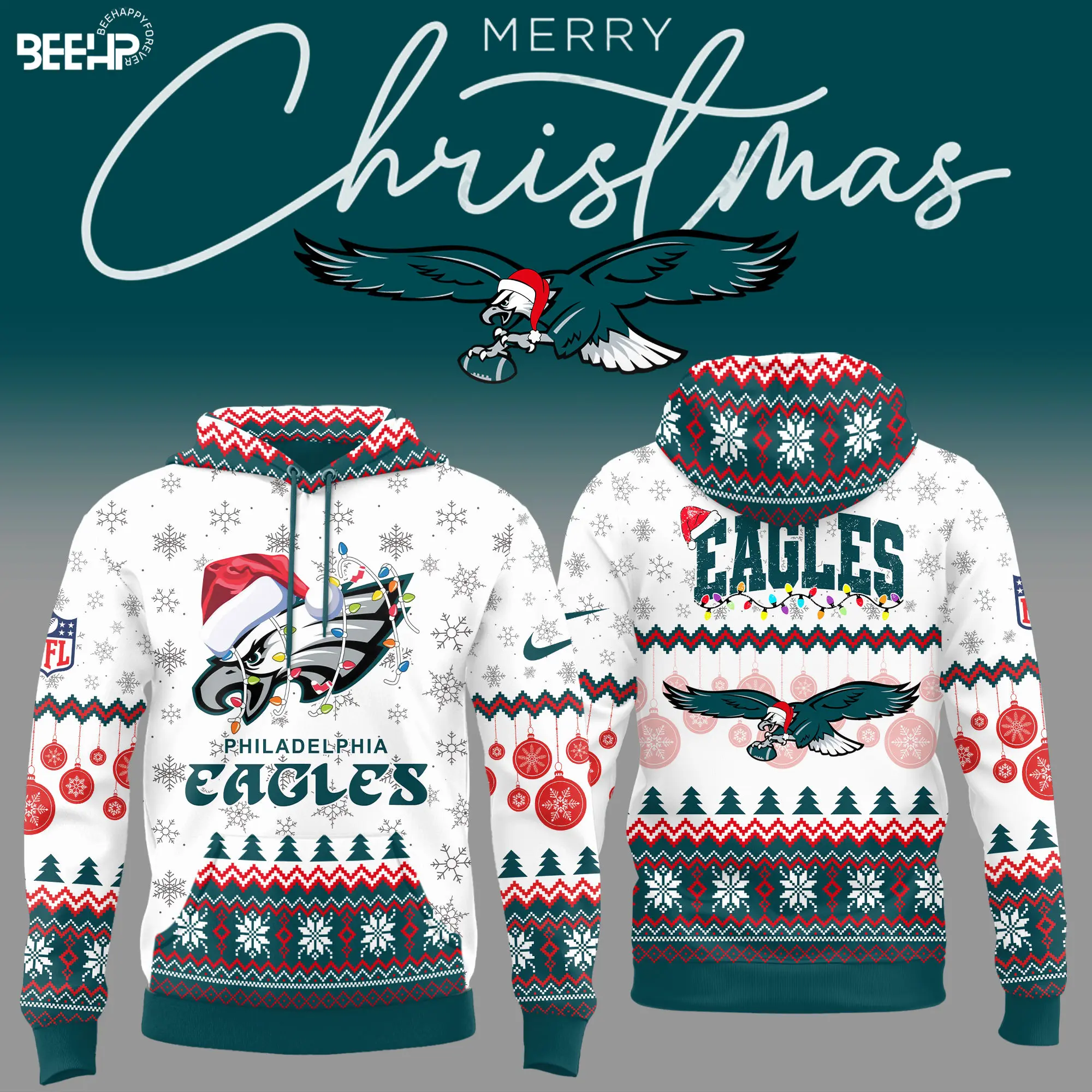 Philadelphia Eagles Merry Christmas NFL Football Team Midnight Green Hoodie Neasalamis