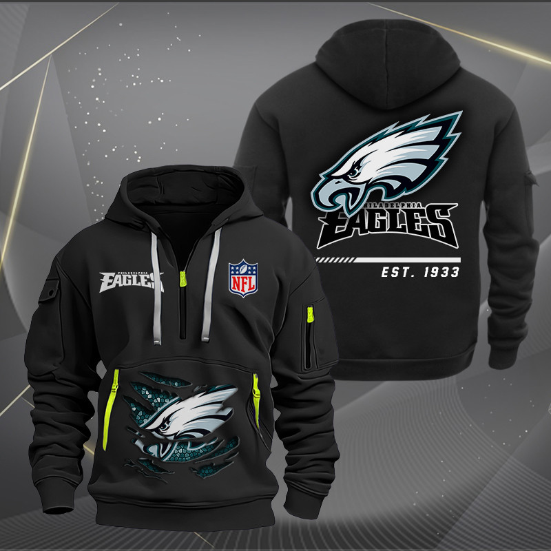 Philadelphia Eagles Monster Scratch 2 Logo NFL Quarter Zip Hoodie Neasalamis