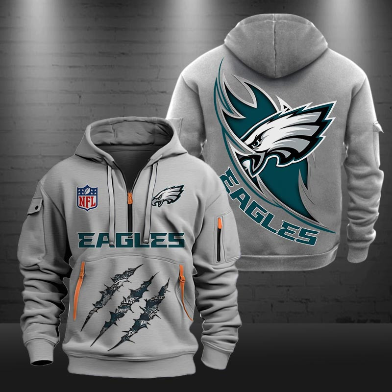 Philadelphia Eagles Monster Scratch Logo NFL Quarter Zip Hoodie Neasalamis